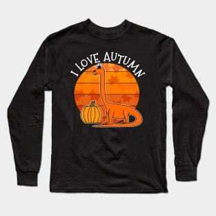 Autumn Dinosaur Diplodocus Pumpkin Fall Thanksgiving Long Sleeve T-Shirt